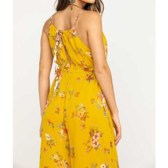 Free People Georgia Floral Chiffon Sleeveless Wide Leg Jumpsuit Gold Combo Sz S - Picture 4 of 15